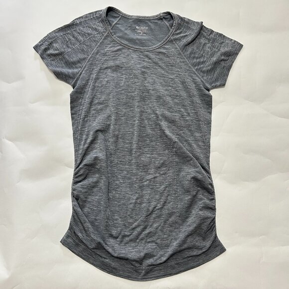 Athleta Speed Light Heathered Tee sz S Gray Ruched Sides Short Sleeve Fitted Gym - Picture 1 of 9